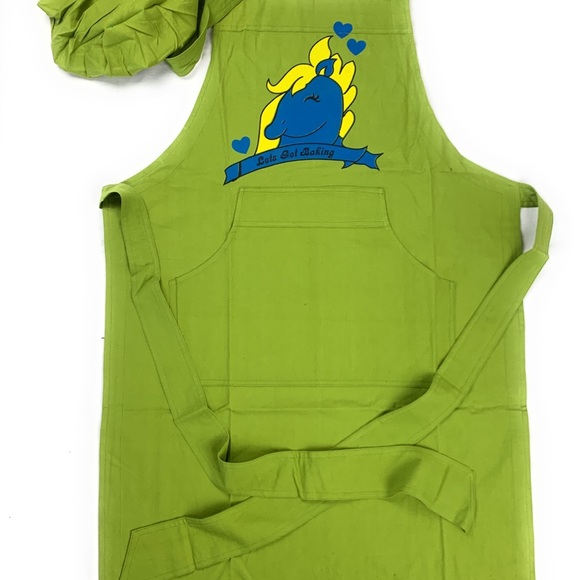 Green cotton bib apron and chef cap set - Picture 5 of 7